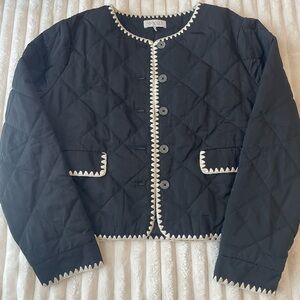 Wayf Black Quilted Puffer Jacket with Cream Trim